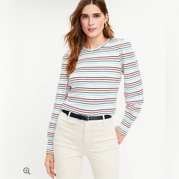 LOFT Tops - Loft Striped Multicolor Women's Top Puff Sleeve S